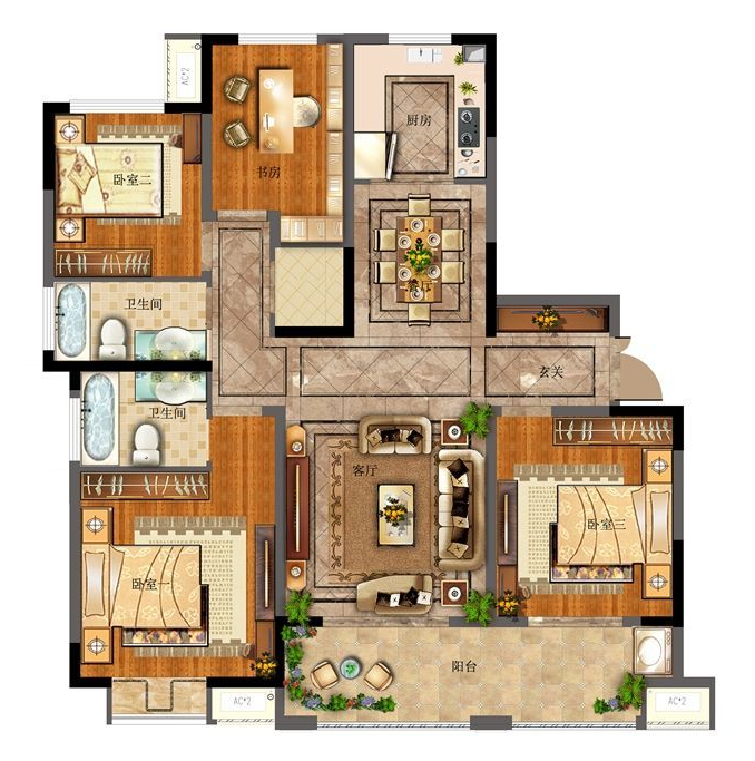 天地源拾锦香都4居室户型图3